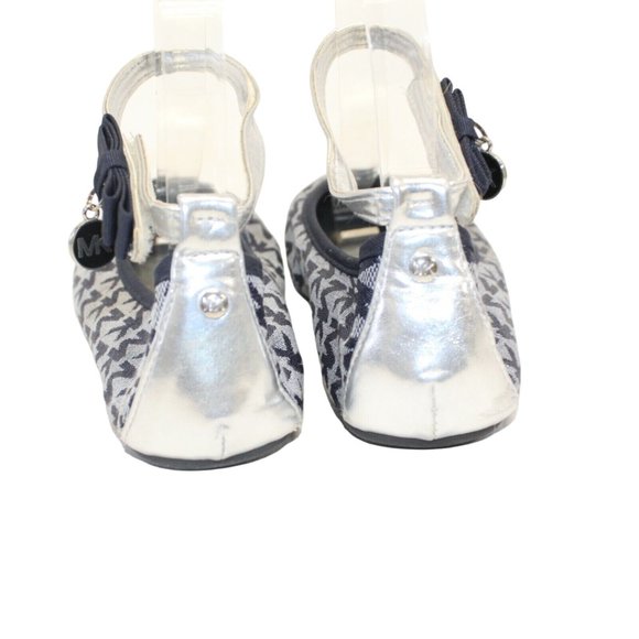 Michael Kors Fairleys Girls Sz 3 Silver Blue Logo Ankle Strap Ballet Flats Shoes - Picture 8 of 12